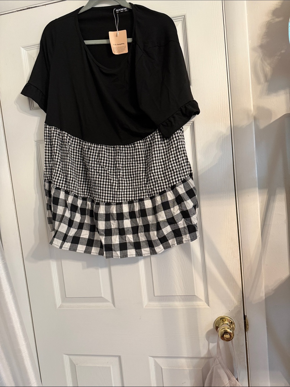 NWT black and plaid baby doll top